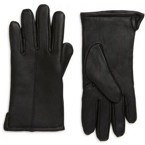 Nordstrom Men Black Leather Fleece Lined Gloves L